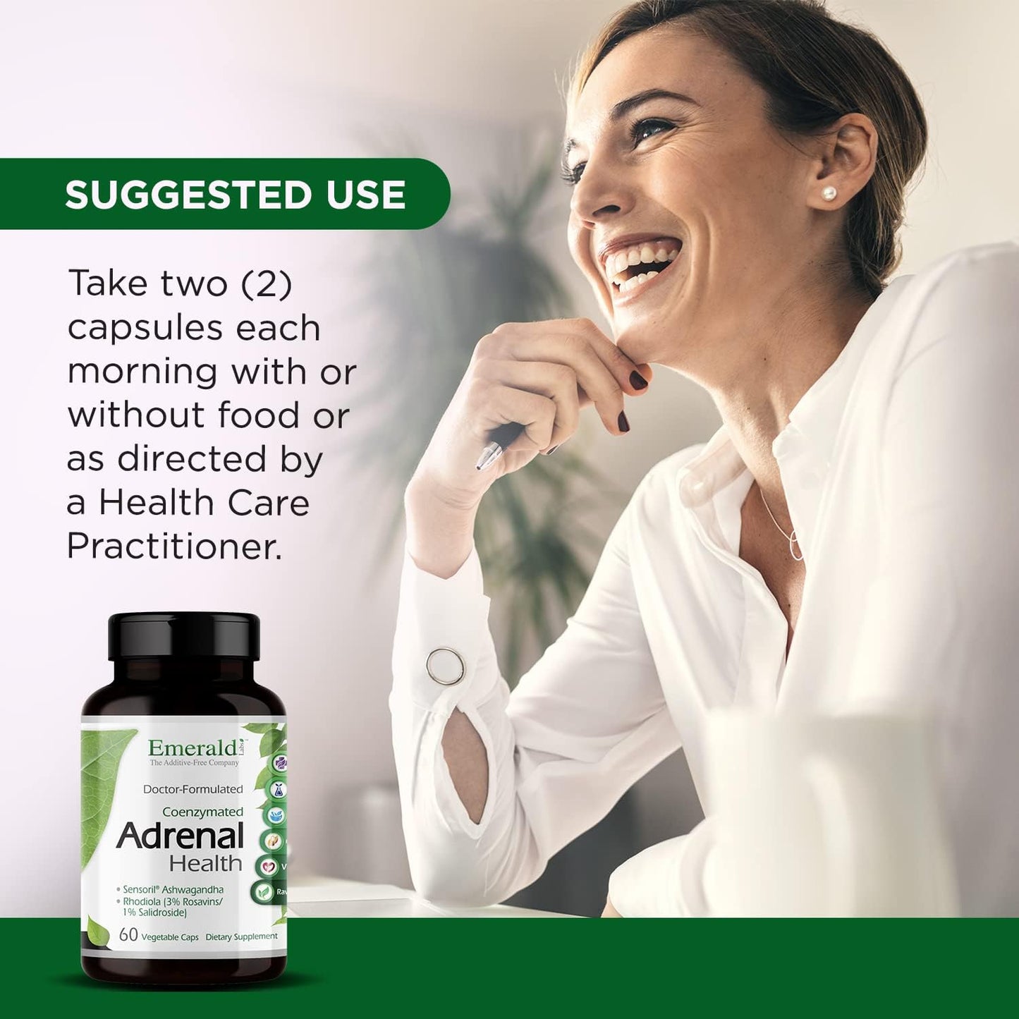 Adrenal Health Support Supplement with Ashwagandha, Rhodiola & B Vitamins - Stress Relief, Energy, Sleep Aid - 60 Capsules