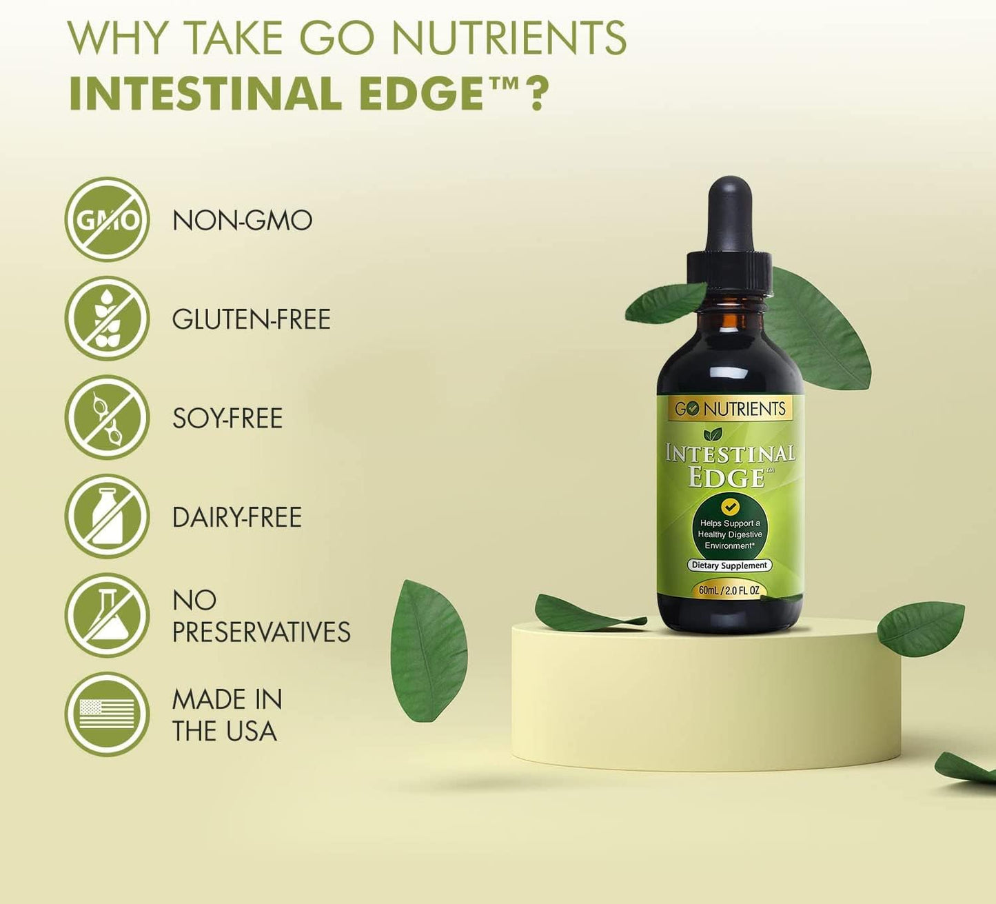 Adrenal & Intestinal Edge Liquid Drops: Digestive & Energy Supplement with 9 Herbs, Cortisol Manager - Non-GMO & Gluten Free