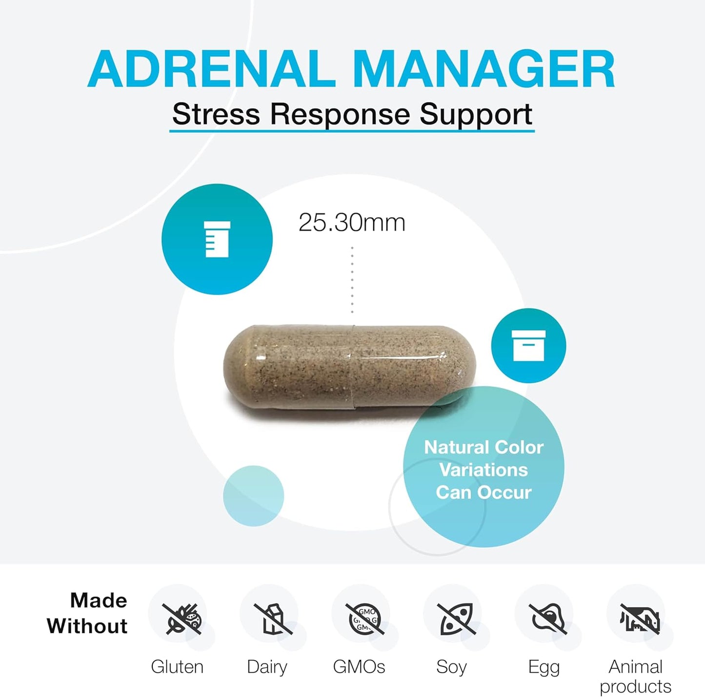 Adrenal Manager Supplement - Supports Energy, Stress Response + Adrenal Gland Health - with L-Tyrosine, Zinc, VIT B6, Magnesium - 120 Capsules