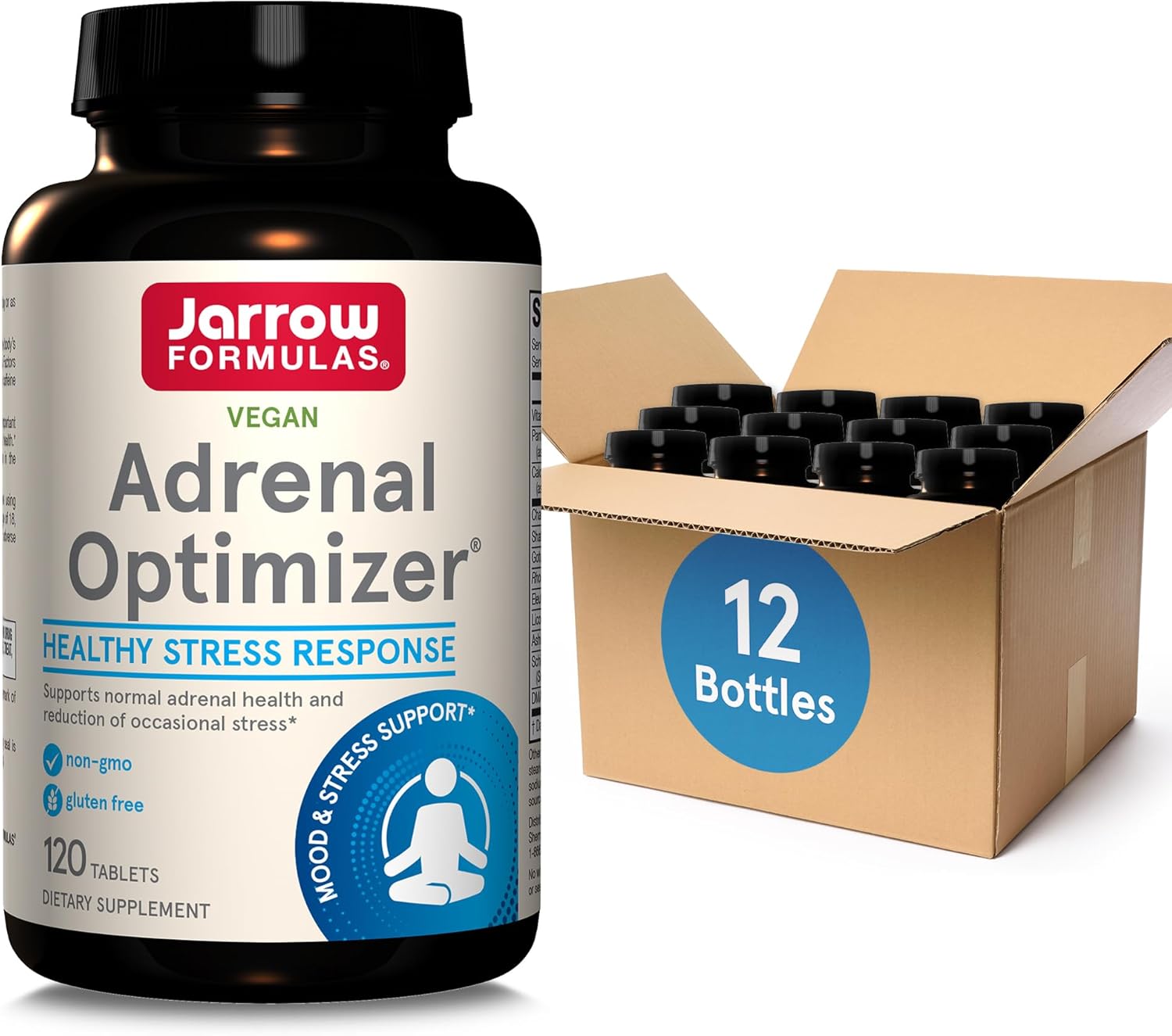 Adrenal Optimizer by Jarrow Formulas: Ashwagandha, Chamomile, Schizandra Extract - Stress Reduction Support - 120 Vegan Tablets, Pack of 12