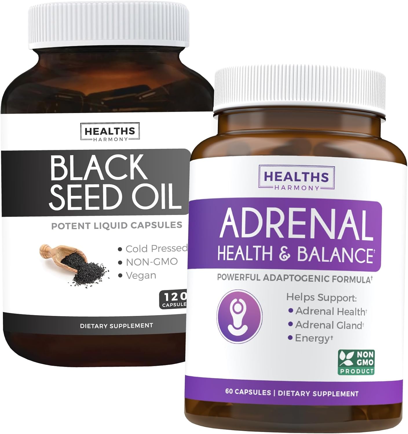 Adrenal Power Pack: Adrenal Support & Cortisol Manager with Premium Black Seed Oil - Non-GMO & Vegan Cold-Pressed Formula
