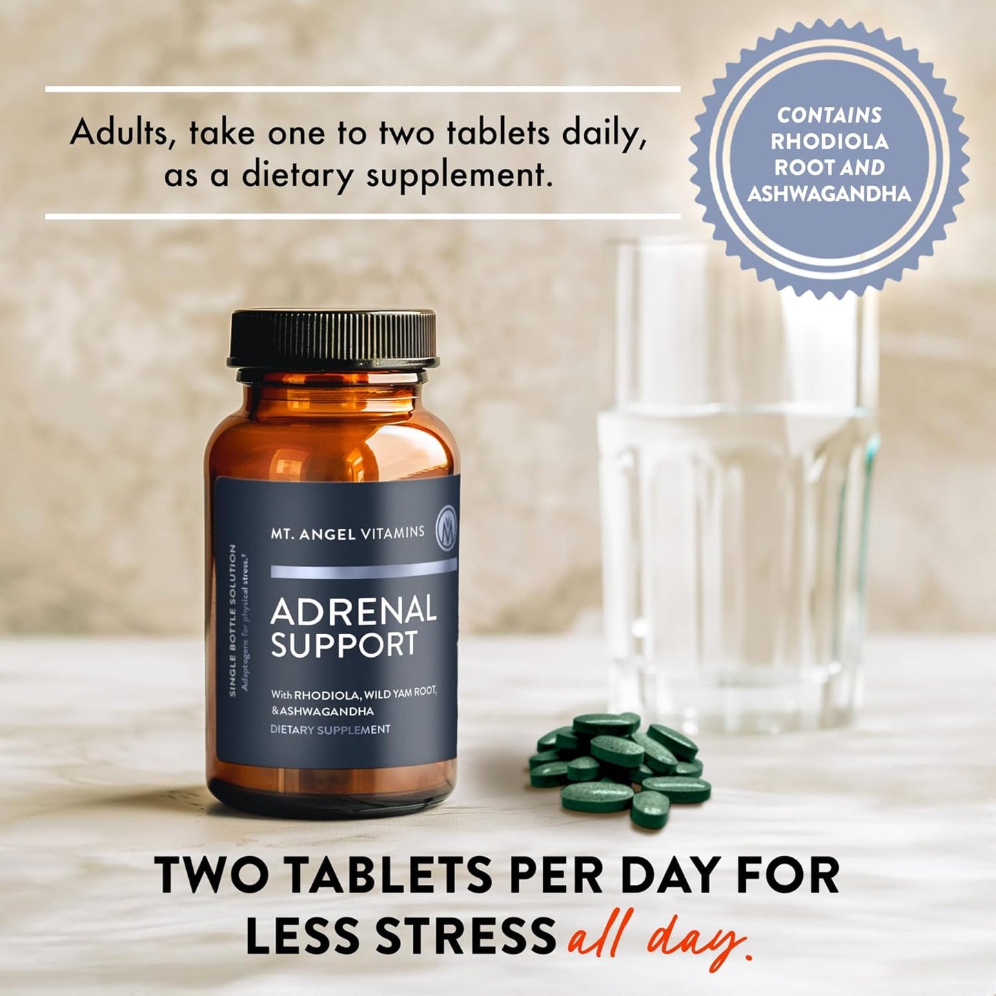 Adrenal Support Supplement with Ashwagandha Extracts for Mood, Focus, Relaxation, and Stress - 60 Tablets