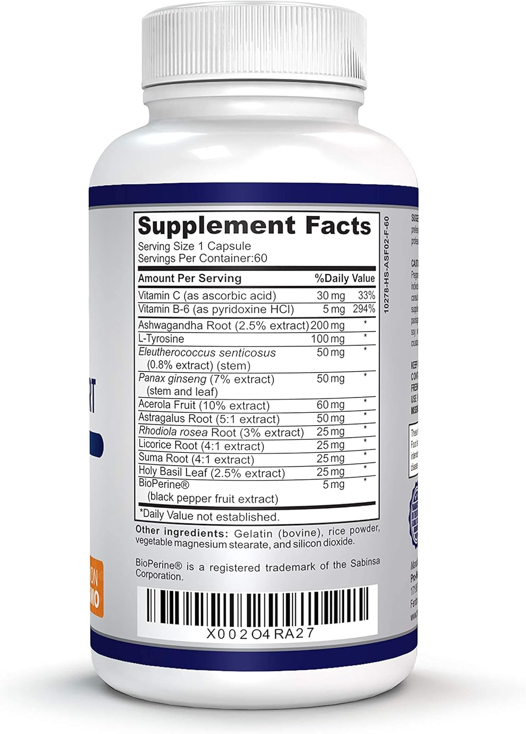 Adrenal Support Supplement with Ashwagandha & Ginseng - Promotes Adrenal Gland Health - 60 Capsules - 2 Month Supply
