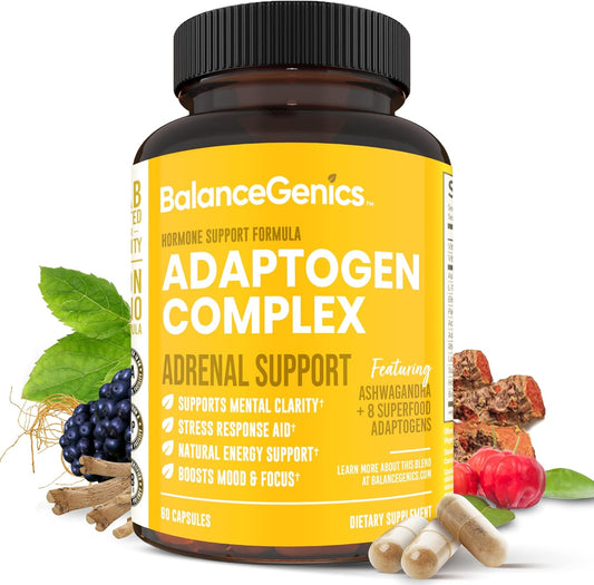 Adrenal Support Supplement with Ashwagandha, Holy Basil, Rhodiola Rosea for Stress Relief and Energy - 60 Capsules