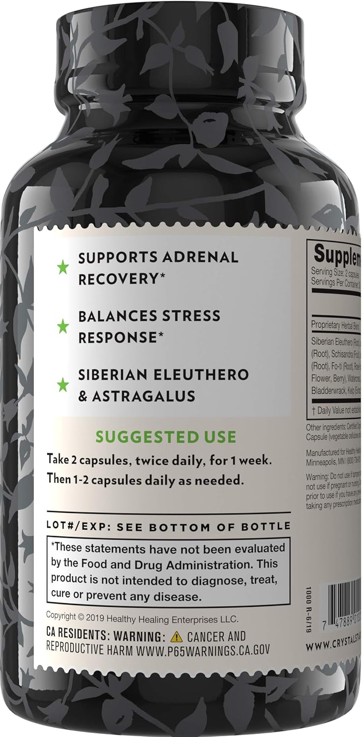 Adrenal Support Supplement with Herbal Ingredients for Stress Relief - 60 Capsules - Non-GMO Formula for Adrenal Fatigue