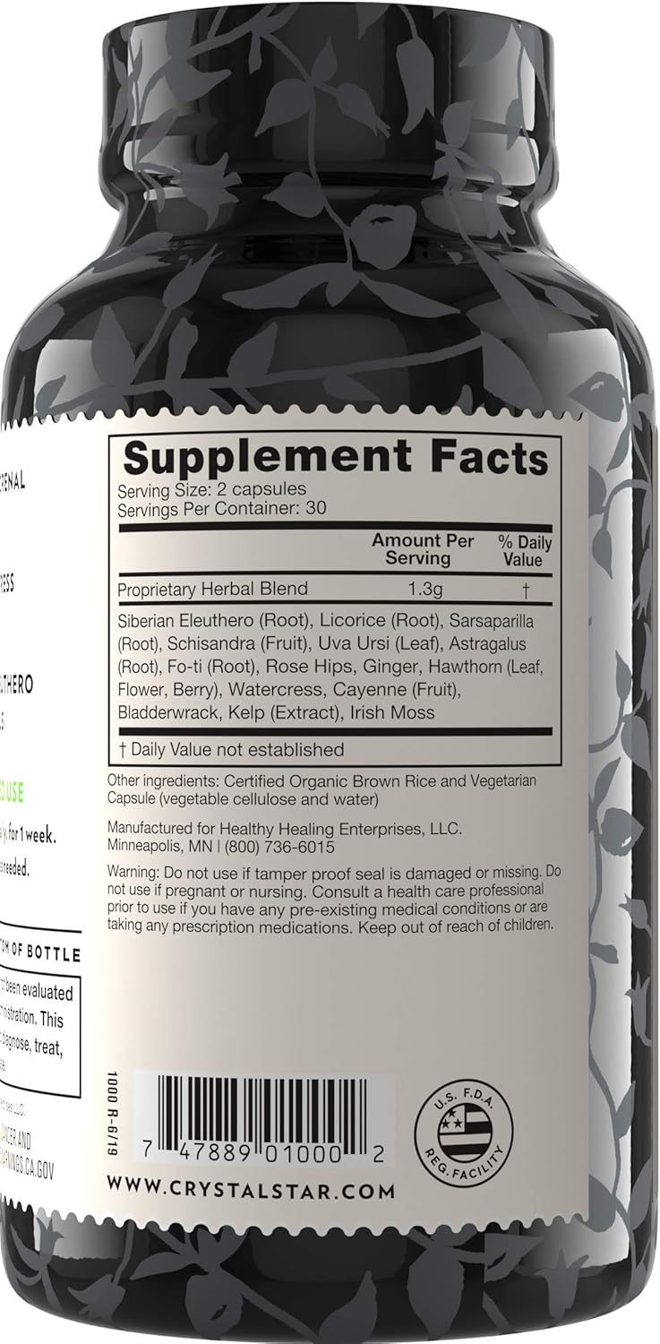 Adrenal Support Supplement with Herbal Ingredients for Stress Relief - 60 Capsules - Non-GMO Formula for Adrenal Fatigue