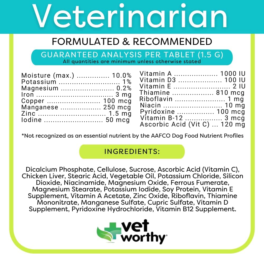 Adult Multi Vitamins for Dogs - Supports Optimal Health & Wellness - Dog Supplement with Iron, Magnesium, Zinc, Vitamin A & B - Liver Flavor, 60 Tablets