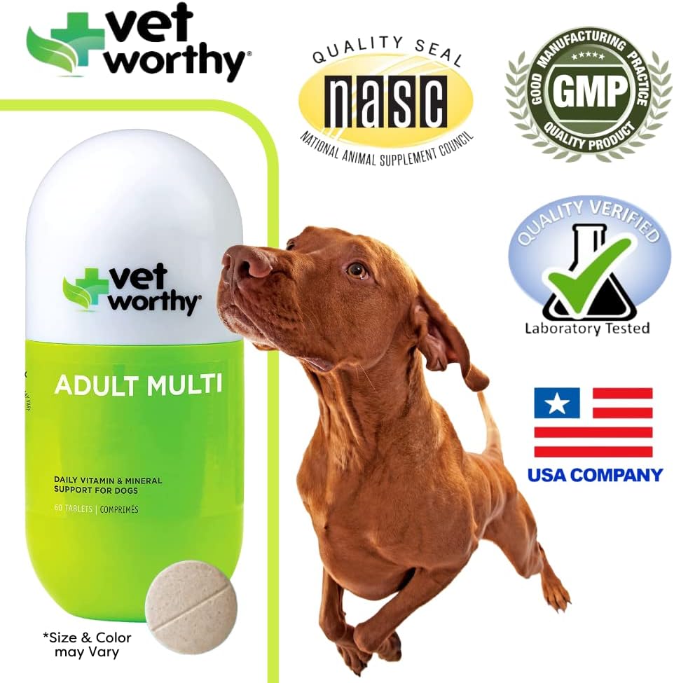 Adult Multi Vitamins for Dogs - Supports Optimal Health & Wellness - Dog Supplement with Iron, Magnesium, Zinc, Vitamin A & B - Liver Flavor, 60 Tablets