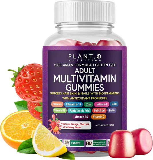 Adult Multivitamin Gummies with Vitamin A B C D E Zinc and Biotin - Energy and Immunity Support - 90 Gluten Free Veggie Gummies