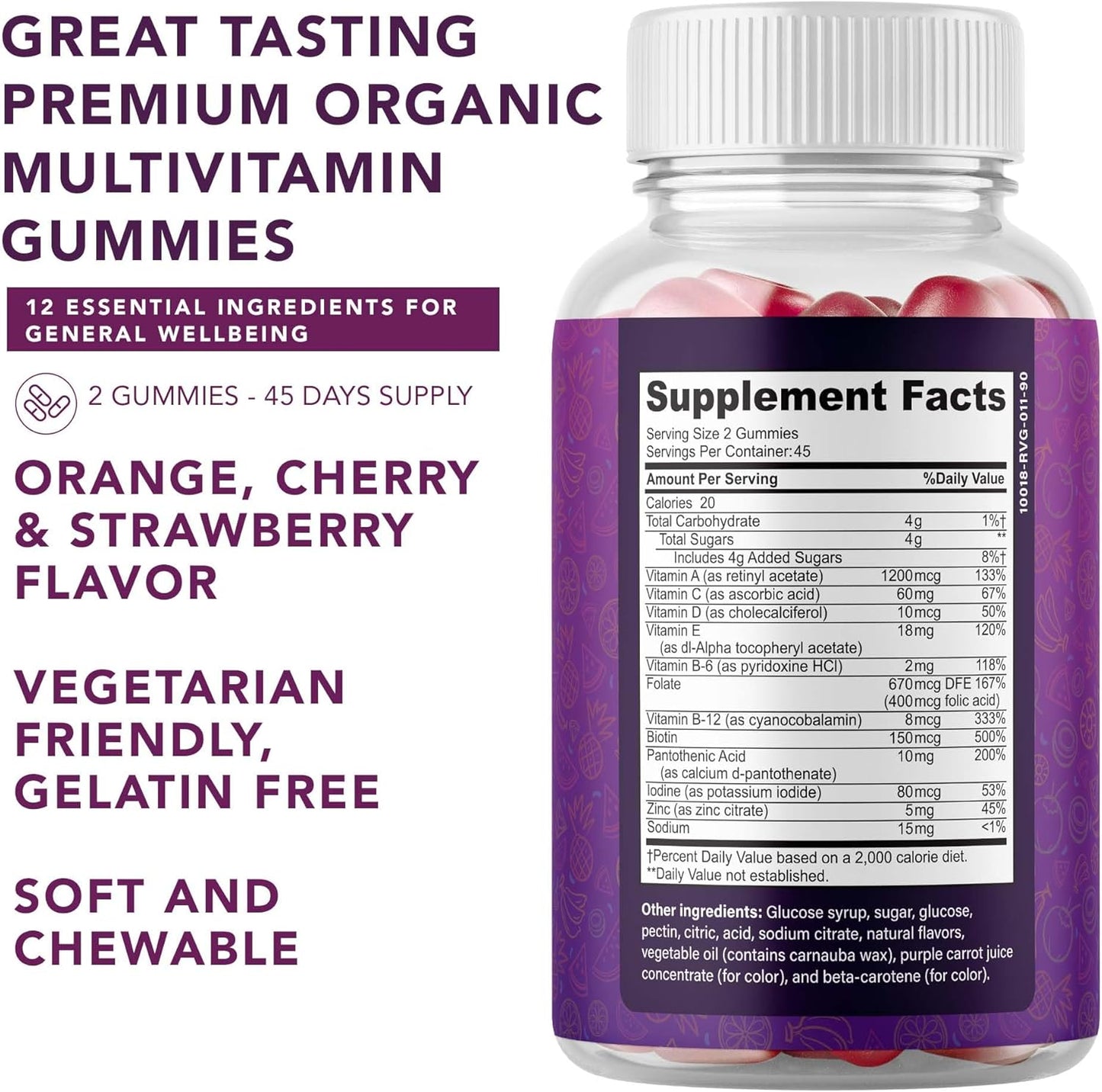 Adult Multivitamin Gummies with Vitamin A B C D E Zinc and Biotin - Energy and Immunity Support - 90 Gluten Free Veggie Gummies