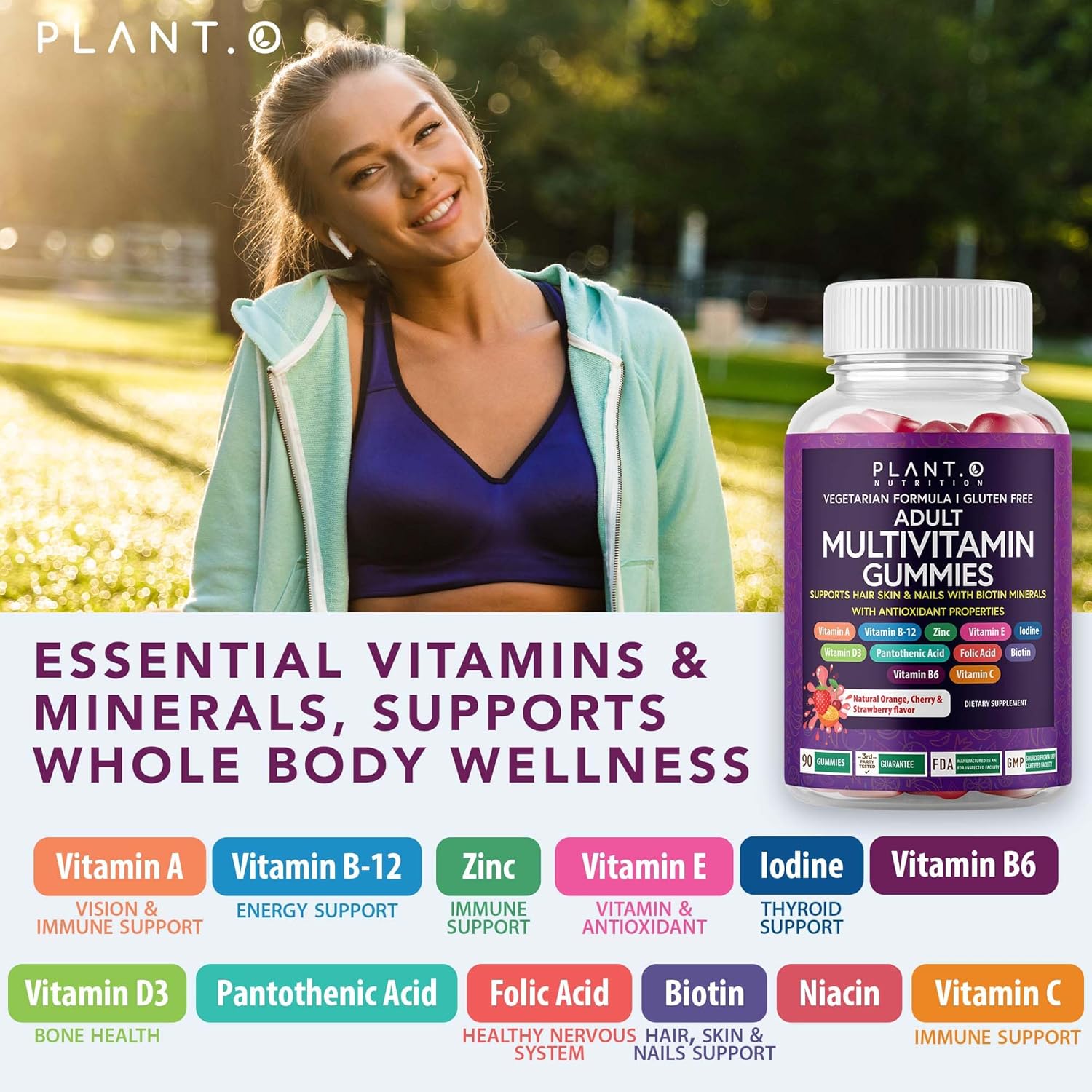 Adult Multivitamin Gummies with Vitamin A B C D E Zinc and Biotin - Energy and Immunity Support - 90 Gluten Free Veggie Gummies
