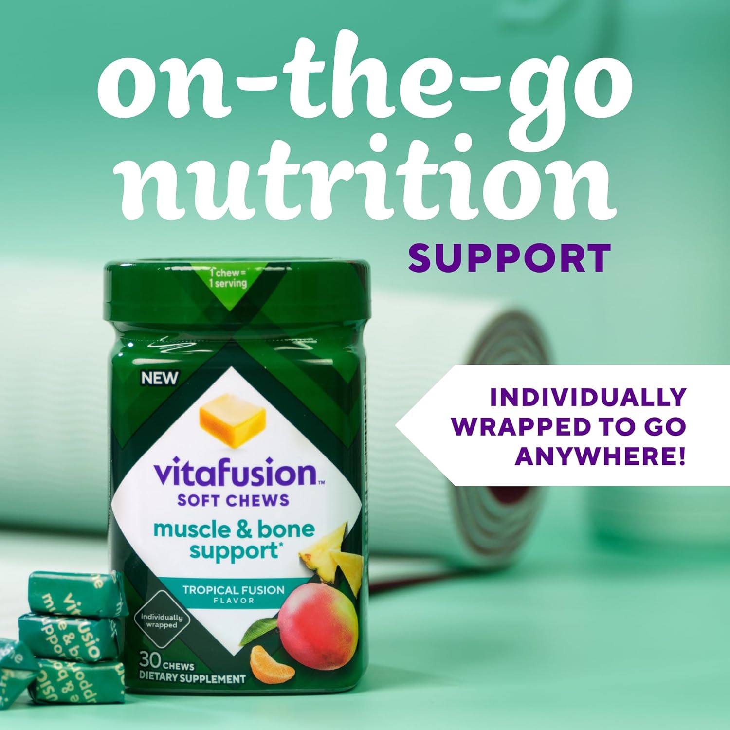 Adult Vitamin D Soft Chews for Muscle & Bone Support - Tropical Fusion Flavor, 30 Day Supply