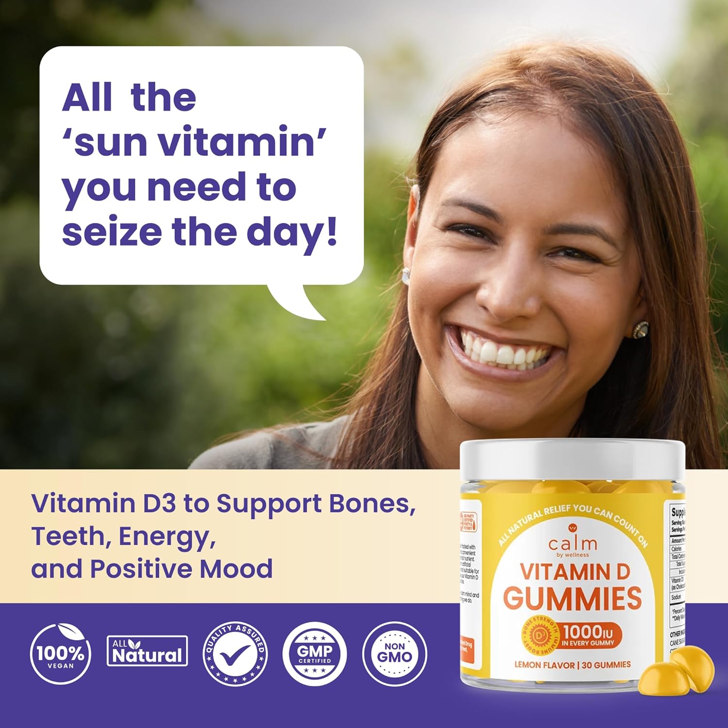 Adult Vitamin D3 Gummies for Bone and Immune System Support, Lemon Flavor - 30 Count by Calm by Wellness