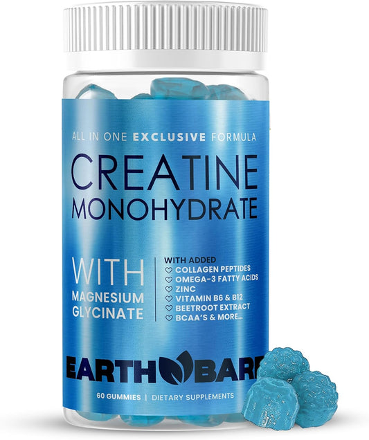 Adults Earth Bare Creatine Monohydrate and Magnesium Gummies with Beta Alanine, Collagen Peptides, L-Arginine, B Vitamins - 60 Gummies