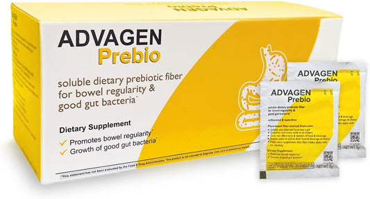 ADVAGEN Prebiotic Fiber Supplement Powder - Unflavored On-The-Go Packets, 30 Servings, Supports Digestive Health, Bloating and Constipation for Men and Women