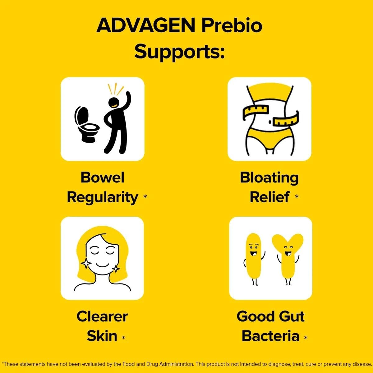 ADVAGEN Prebiotic Fiber Supplement Powder - Unflavored On-The-Go Packets, 30 Servings, Supports Digestive Health, Bloating and Constipation for Men and Women