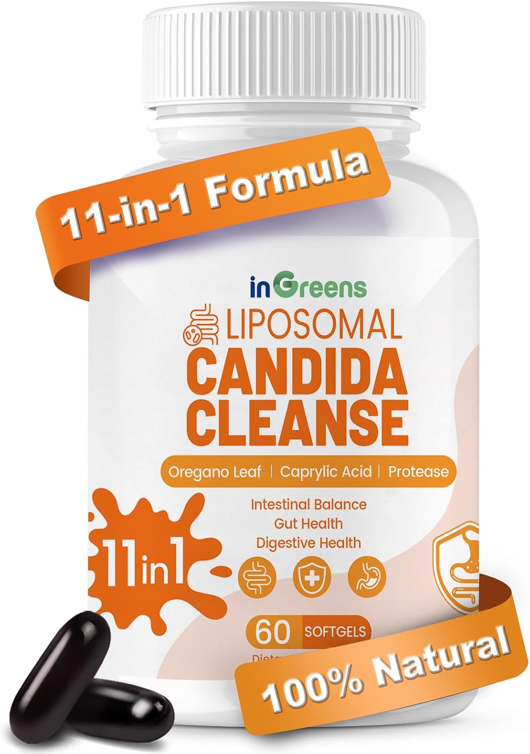 Advanced 11-in-1 Candida Cleanse Supplement with Oregano & Probiotics - 60 Softgels for Men & Women