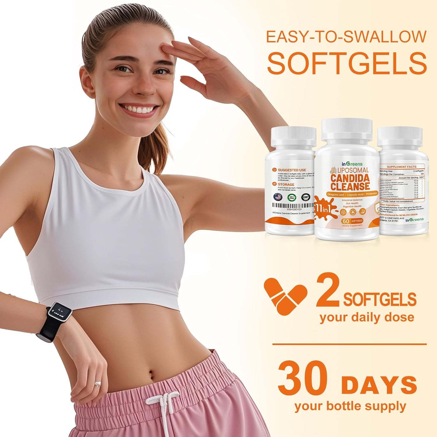 Advanced 11-in-1 Candida Cleanse Supplement with Oregano & Probiotics - 60 Softgels for Men & Women