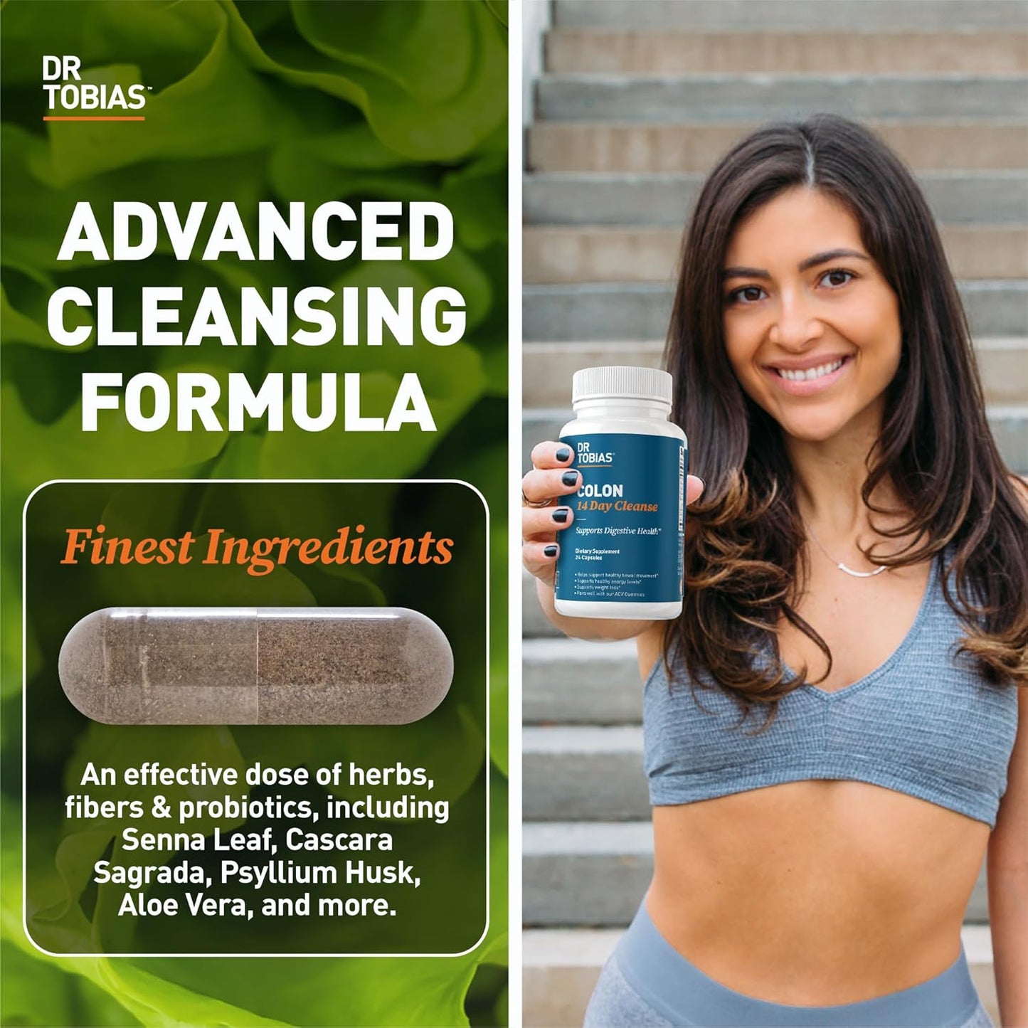 Advanced 14 Day Colon Cleanse Detox for Women & Men - Non-GMO Gut Cleanse with Probiotics, Psyllium Husk, Senna Leaf - 24 Capsules, 1-2 Daily