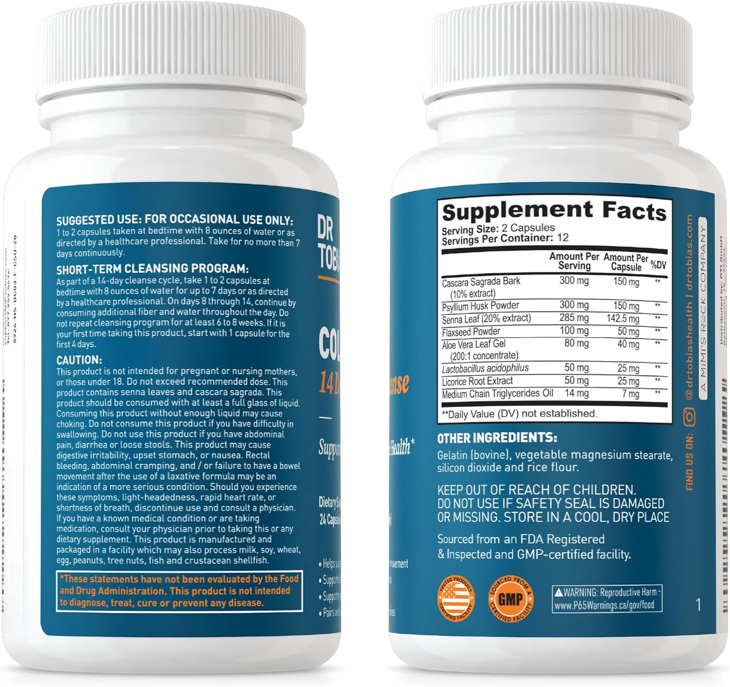 Advanced 14 Day Colon Cleanse Detox for Women & Men - Non-GMO Gut Cleanse with Probiotics, Psyllium Husk, Senna Leaf - 24 Capsules, 1-2 Daily