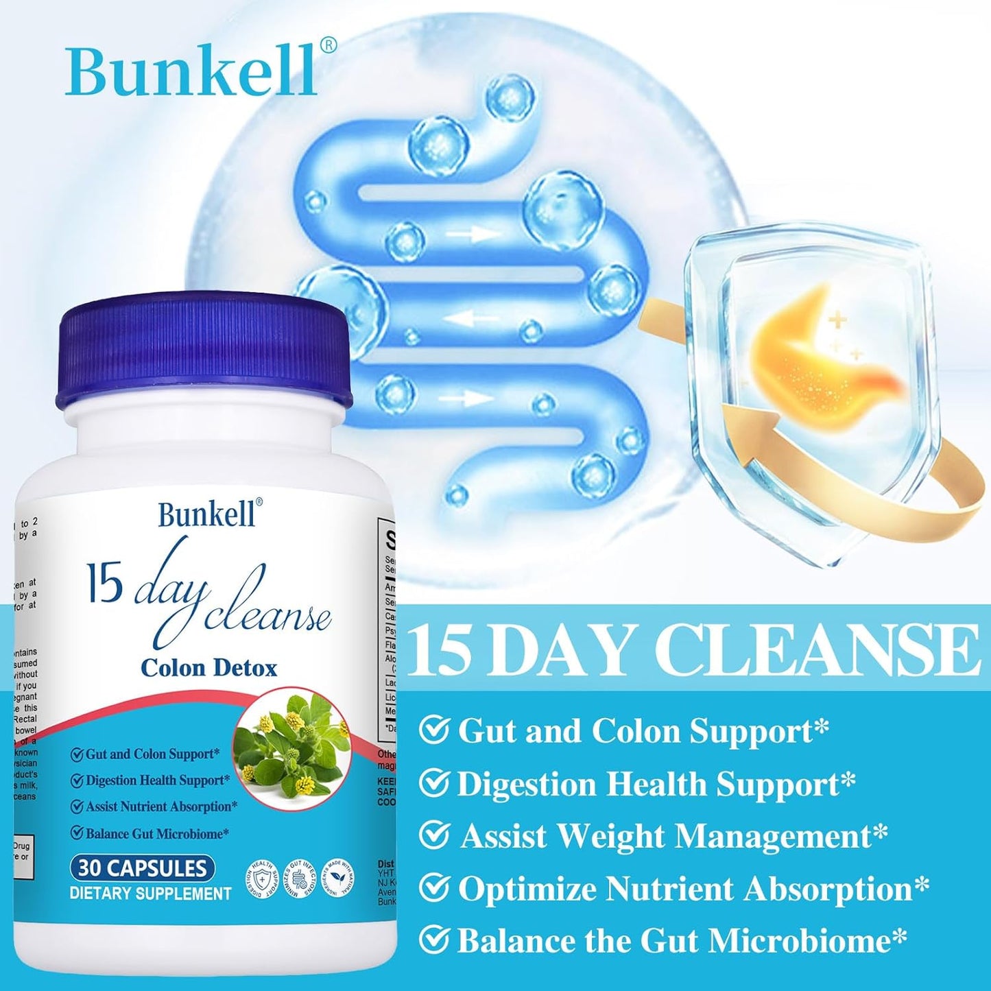 Advanced 15 Day Gut and Colon Cleanse Detox with Senna, Cascara Sagrada, Psyllium Husk - Supports Digestive Health for Women & Men - Non-GMO - 30 Capsules