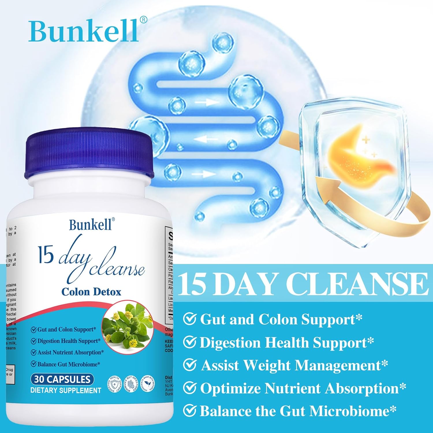 Advanced 15 Day Gut and Colon Cleanse Detox with Senna, Cascara Sagrada, Psyllium Husk - Supports Digestive Health for Women & Men - Non-GMO - 30 Capsules