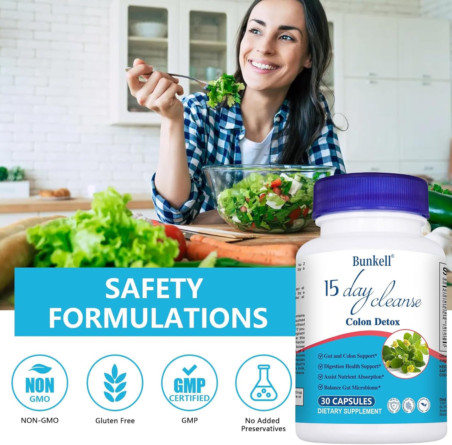 Advanced 15 Day Gut and Colon Cleanse Detox with Senna, Cascara Sagrada, Psyllium Husk - Supports Digestive Health for Women & Men - Non-GMO - 30 Capsules