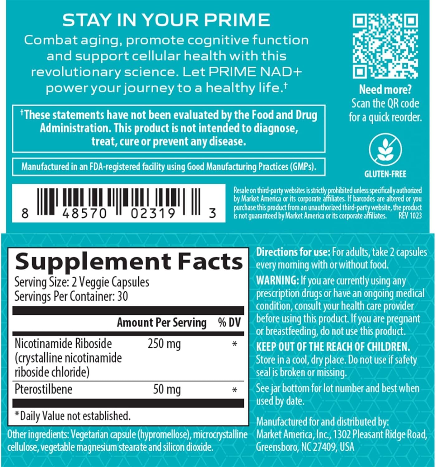 Advanced Anti-Aging NAD+ Supplement with Nicotinamide Riboside & Pterostilbene - Supports Cellular Health, Cognitive Function & Energy - Non-GMO, Gluten-Free - 30 Servings