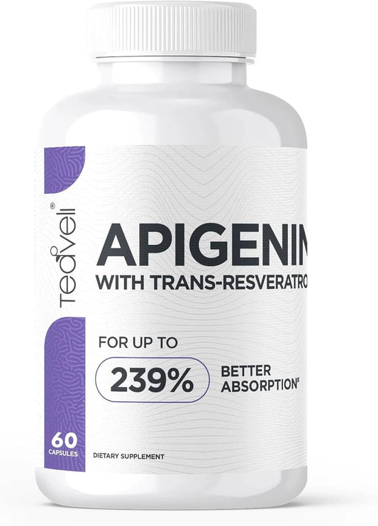 Advanced Apigenin Supplement with Resveratrol for Sleep Support - 50mg Apigenin, Magnesium Threonate, L Theanine - 60 Capsules (Vegan)