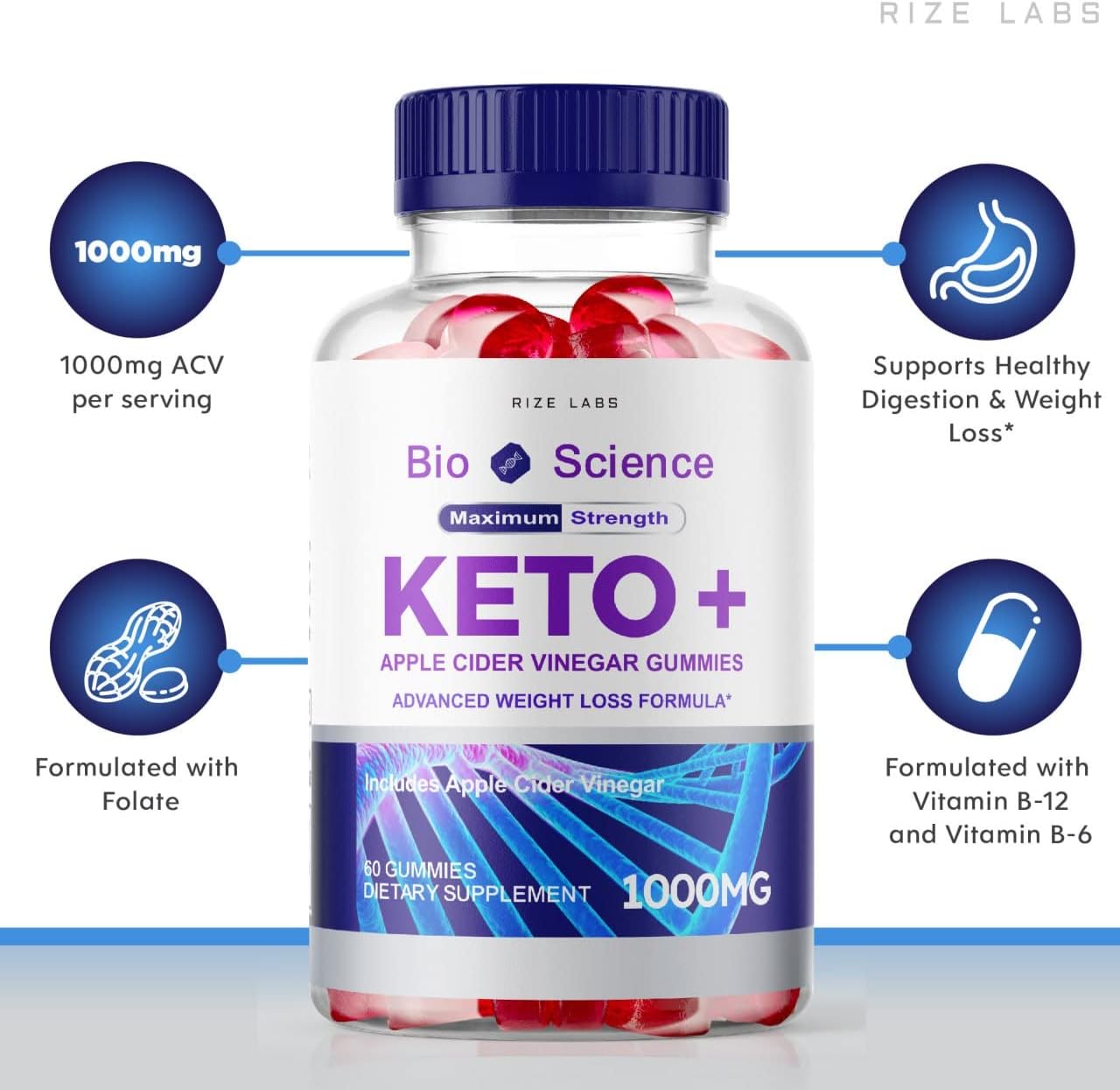 Advanced Bio Science Keto Plus Gummies with Apple Cider Vinegar - Extra Strength Slimming Formula Formula (60 Gummies)