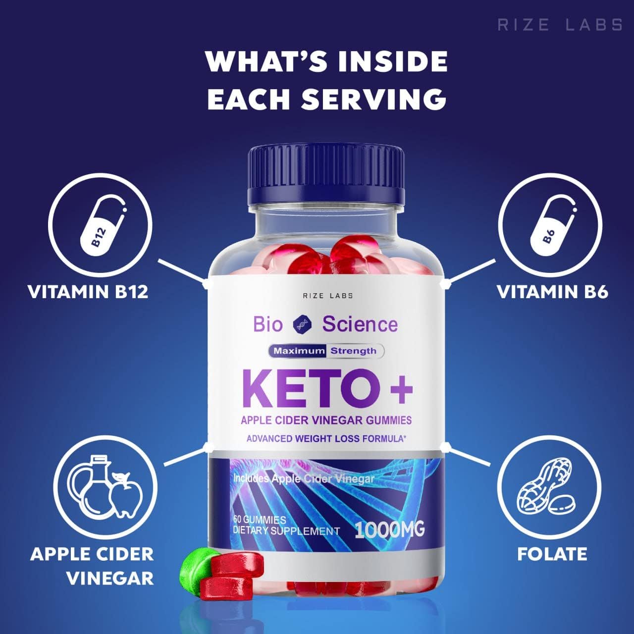 Advanced Bio Science Keto Plus Gummies with Apple Cider Vinegar - Extra Strength Slimming Formula Formula (60 Gummies)