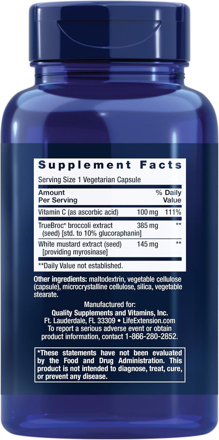 Advanced Bioavailable Life Extension Optimized Broccoli with Myrosinase for Liver and Detox Support - Vegetarian, Non-GMO, Gluten-Free - 30 Capsules