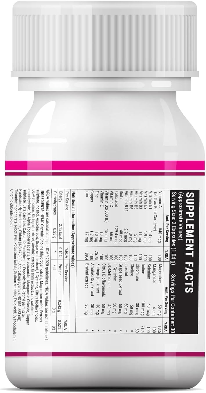 Advanced Biotin Hair, Skin, and Nails Supplement with Multivitamins and Minerals - 60 Vegetarian Capsules