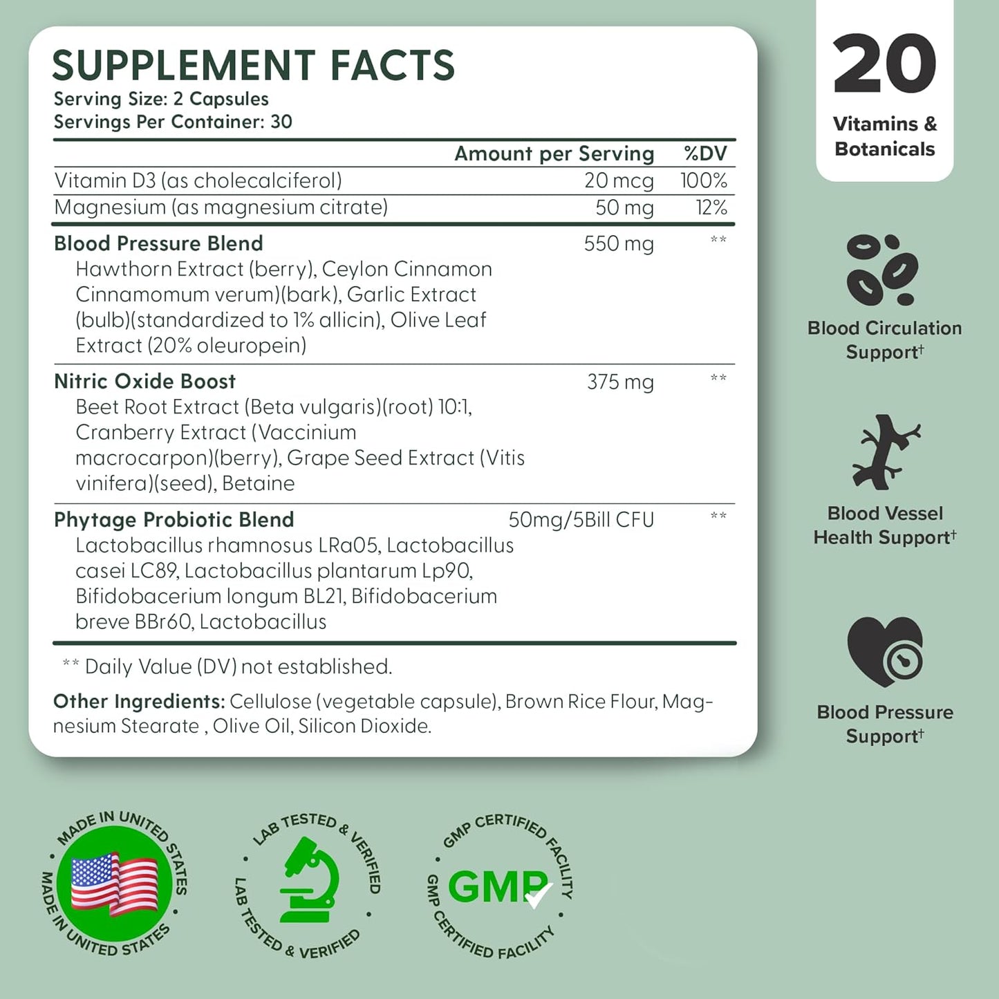 Advanced Blood Circulation Supplement with Nitric Oxide Boost, Vitamin D3, and Magnesium - 120 Capsules