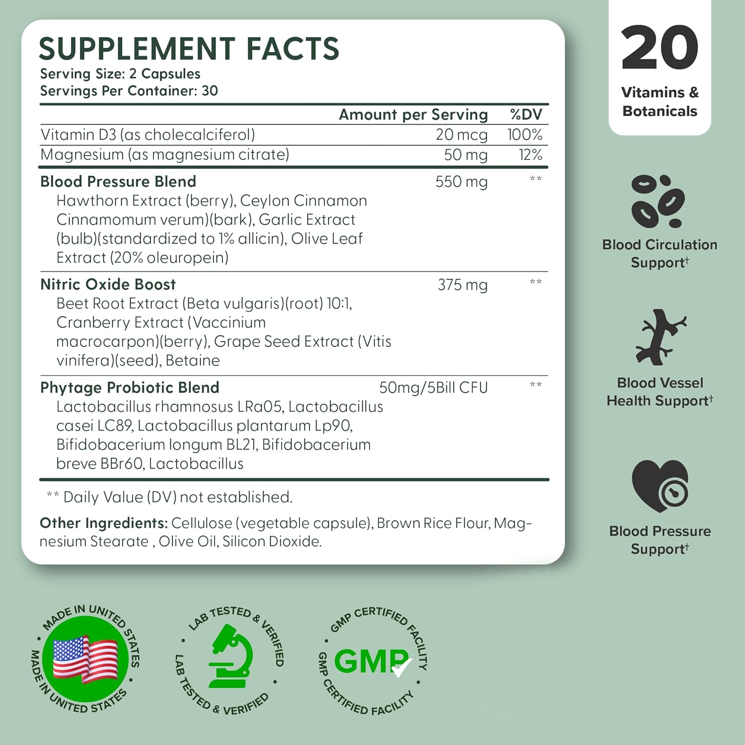 Advanced Blood Circulation Supplement with Nitric Oxide Boost, Vitamin D3, and Magnesium - 120 Capsules