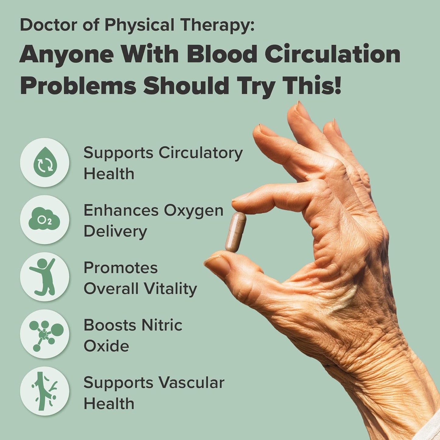 Advanced Blood Circulation Supplement with Nitric Oxide Boost, Vitamin D3, and Magnesium - 120 Capsules
