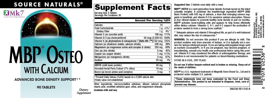 Advanced Bone Density Support: Source Naturals MBP Osteo with Calcium, 90 Tablets