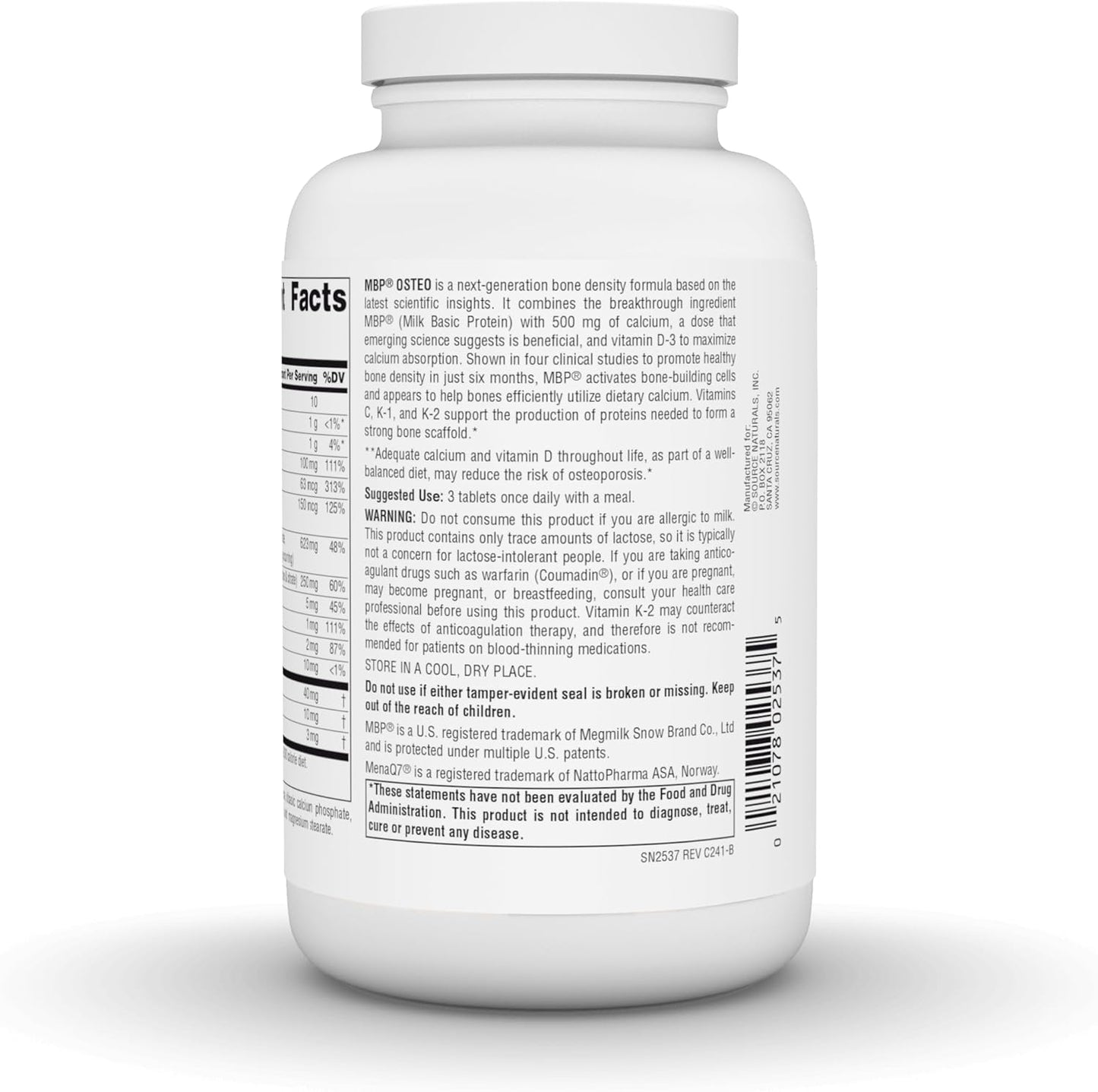 Advanced Bone Density Support with Calcium - Source Naturals MBP Osteo, 180 Tablets