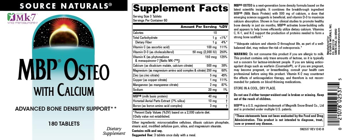 Advanced Bone Density Support with Calcium - Source Naturals MBP Osteo, 180 Tablets