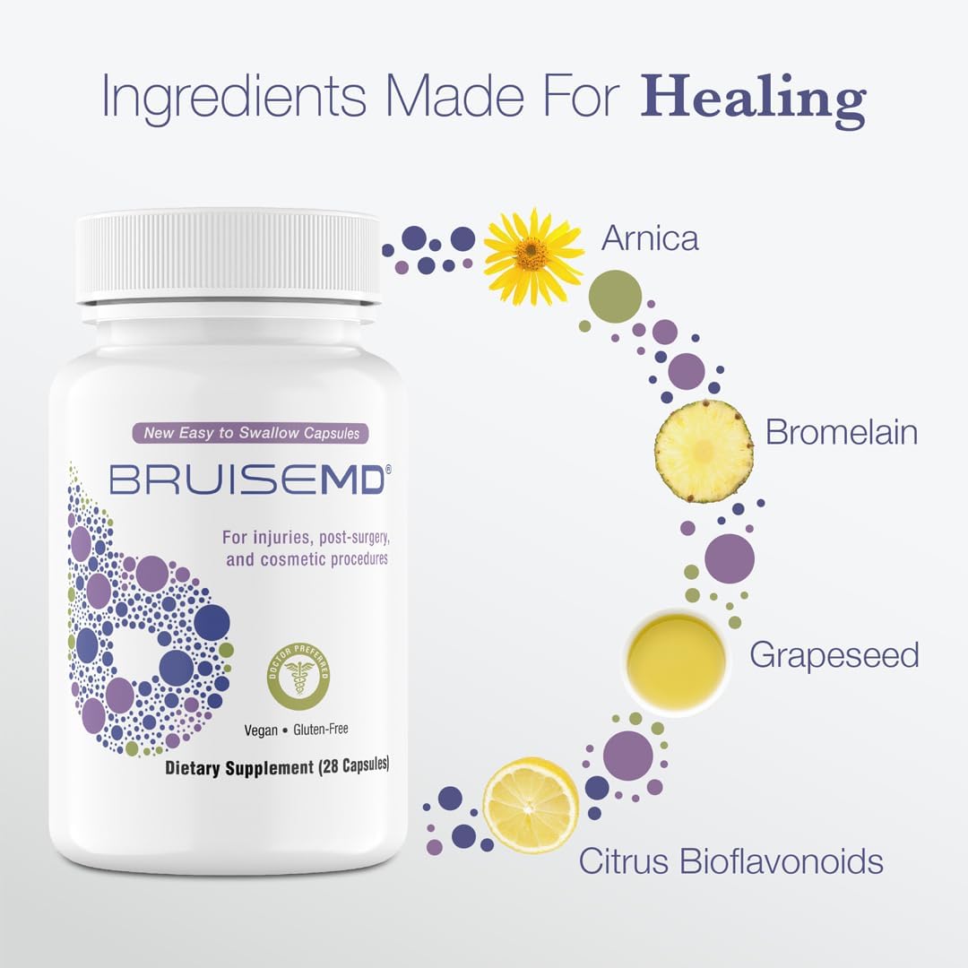 Advanced Bruise Treatment Formula with Arnica 1,000mg and Bromelain 500mg - Easy to Swallow Capsules (7-Day Supply)