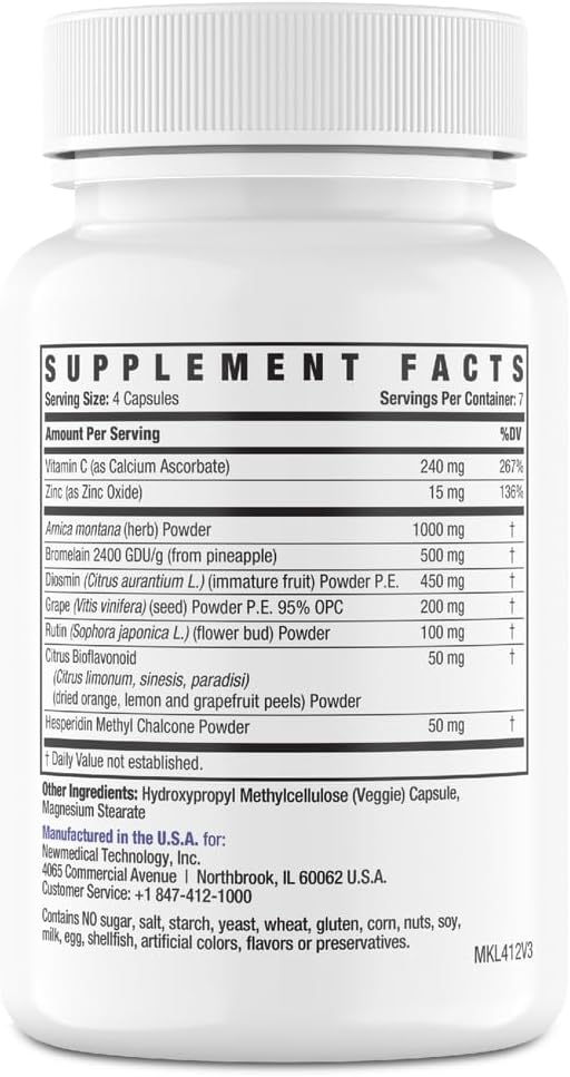 Advanced Bruise Treatment Formula with Arnica 1,000mg and Bromelain 500mg - Easy to Swallow Capsules (7-Day Supply)