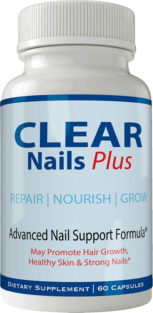 Advanced Clear Nails Plus Supplement with Biotin - Hair Growth Vitamins - Gluten Free 60 Capsules - Extra Strength Formula for Hair, Lashes, Skin, and Nails