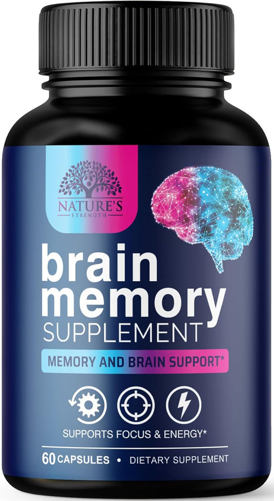 Advanced Cognitive Formula Brain Supplements for Memory, Focus & Energy - Supports Concentration, Clarity - Memory Vitamins with Bacopa & More - 60 Capsules