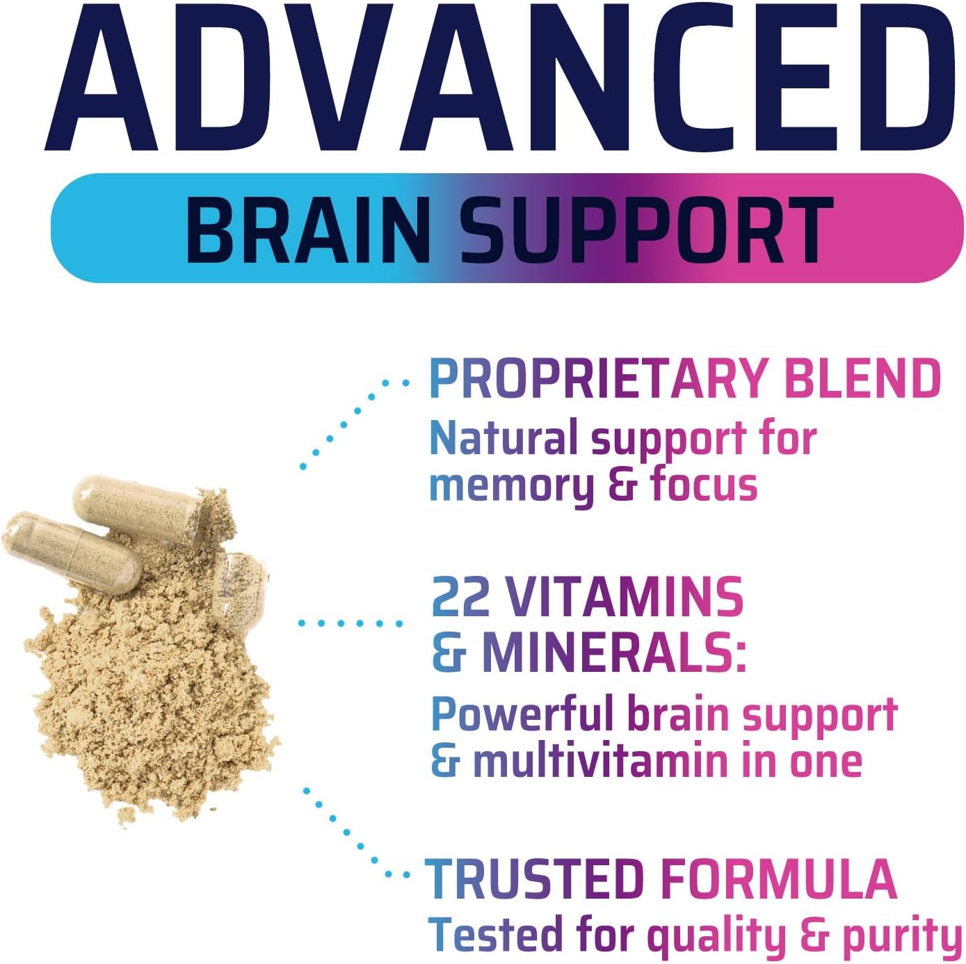 Advanced Cognitive Formula Brain Supplements for Memory, Focus & Energy - Supports Concentration, Clarity - Memory Vitamins with Bacopa & More - 60 Capsules