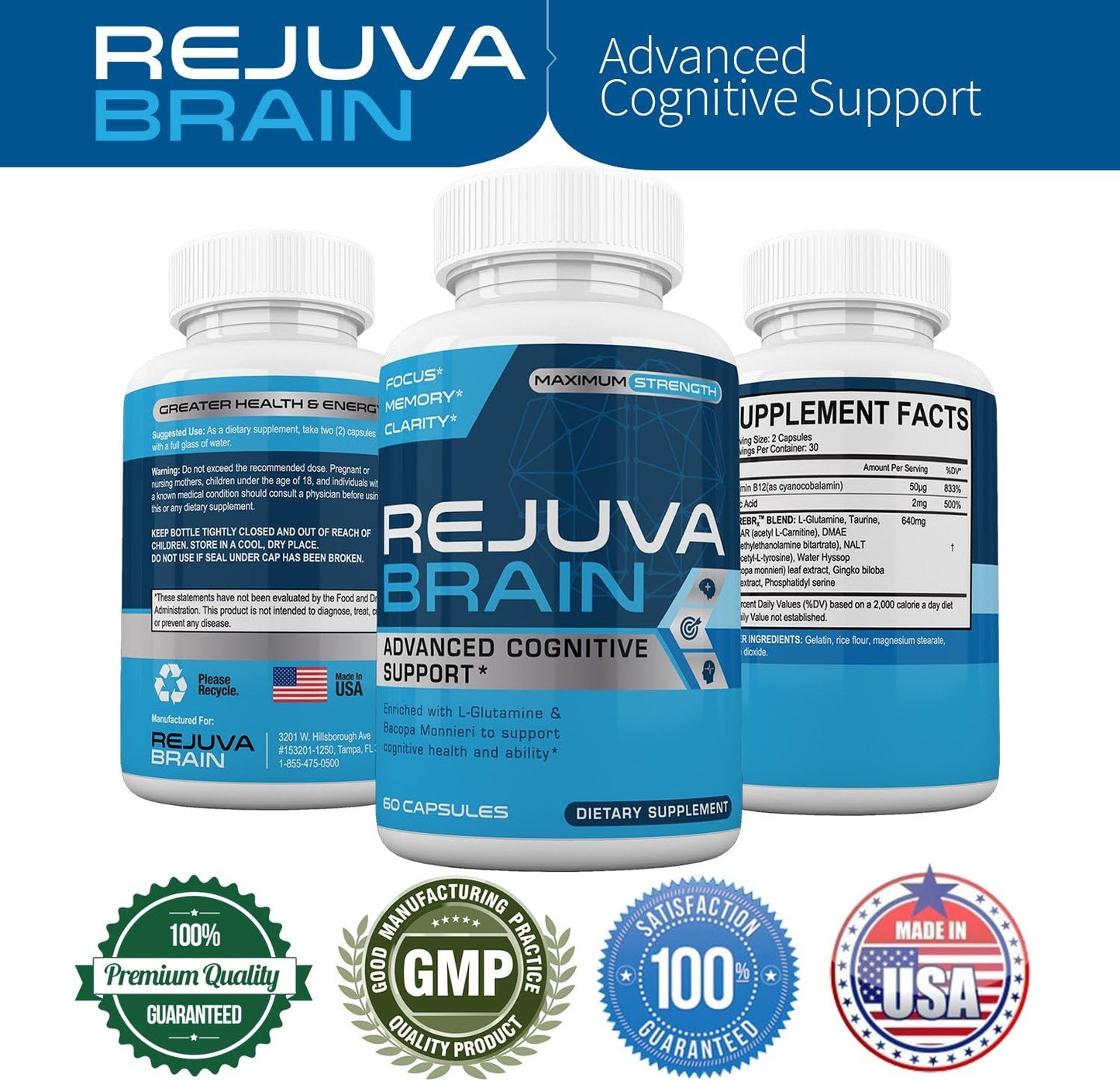 Advanced Cognitive Support Supplement with L-Glutamine & Bacopa Monnieri for Enhanced Cognitive Health & Function