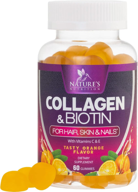 Advanced Collagen Gummies with Biotin, Vitamin C, and Zinc for Hair, Skin & Nail Growth - 60 Count