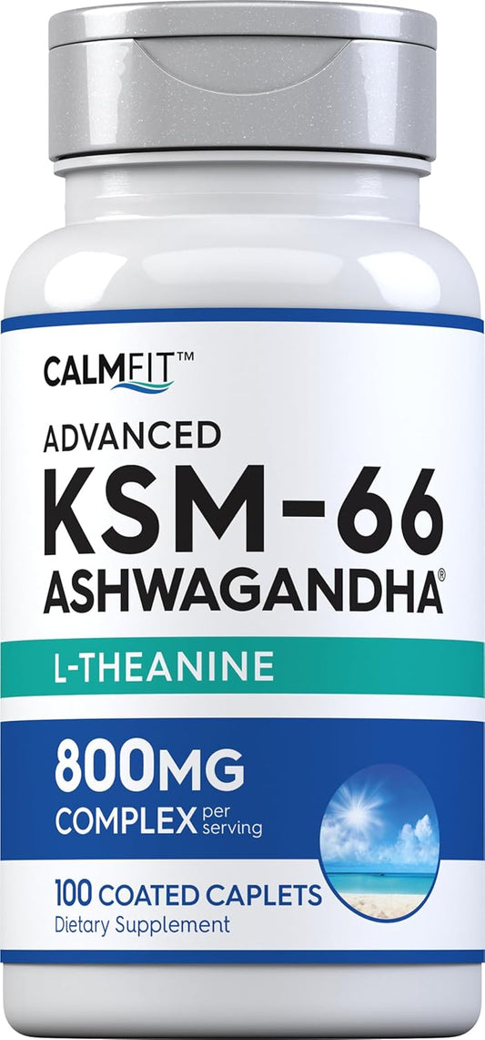 Advanced Complex Ashwagandha L-Theanine Supplement 800mg | 100 Caplets | Root Extract | Vegan, Non-GMO | Piping Rock