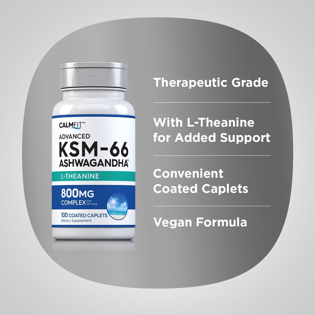 Advanced Complex Ashwagandha L-Theanine Supplement 800mg | 100 Caplets | Root Extract | Vegan, Non-GMO | Piping Rock