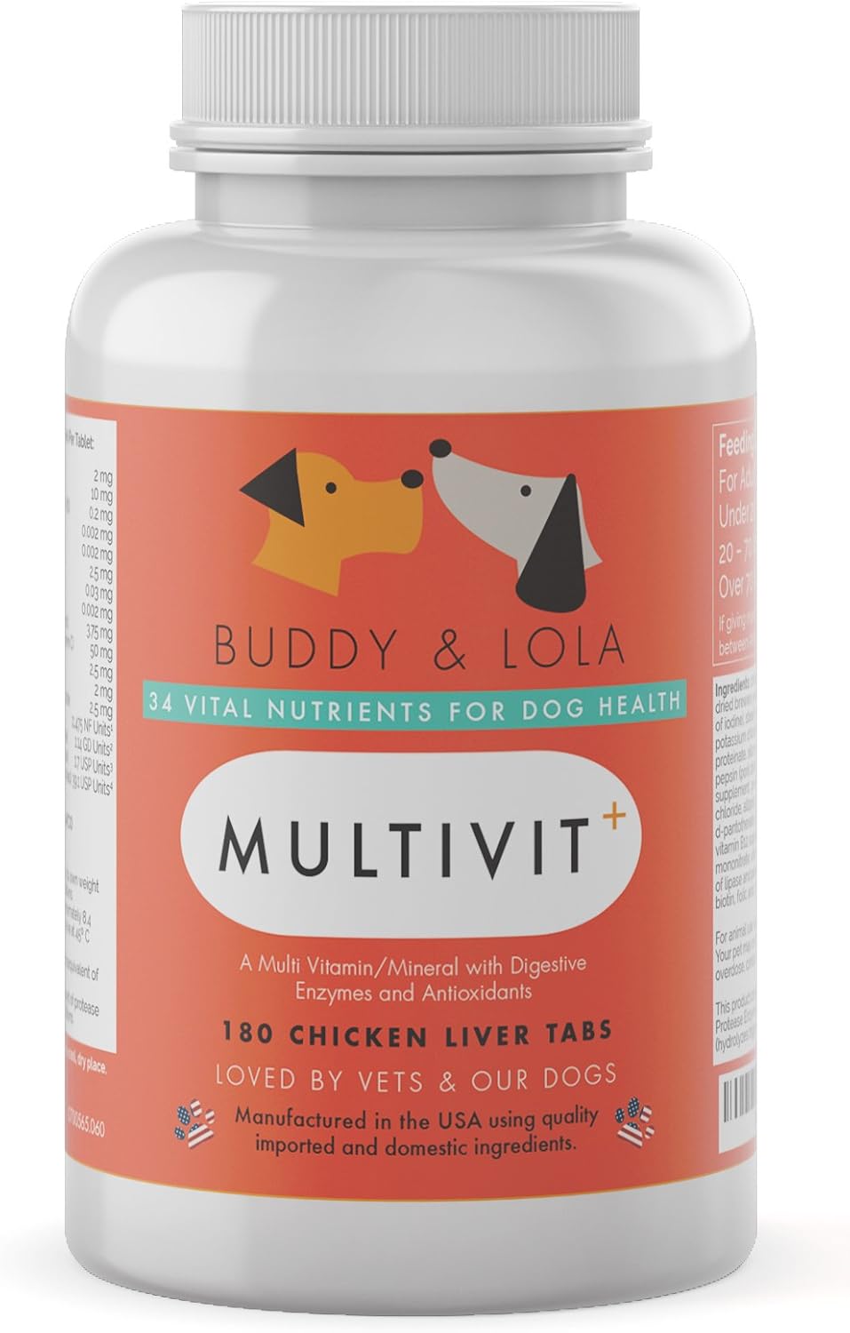 Advanced Daily Multivitamin Supplements for Dogs - 180 Chicken Liver Chewable Tablets - Enhance Dog Health with Nutrients, Calcium, Enzymes, Antioxidants by Buddy & Lola