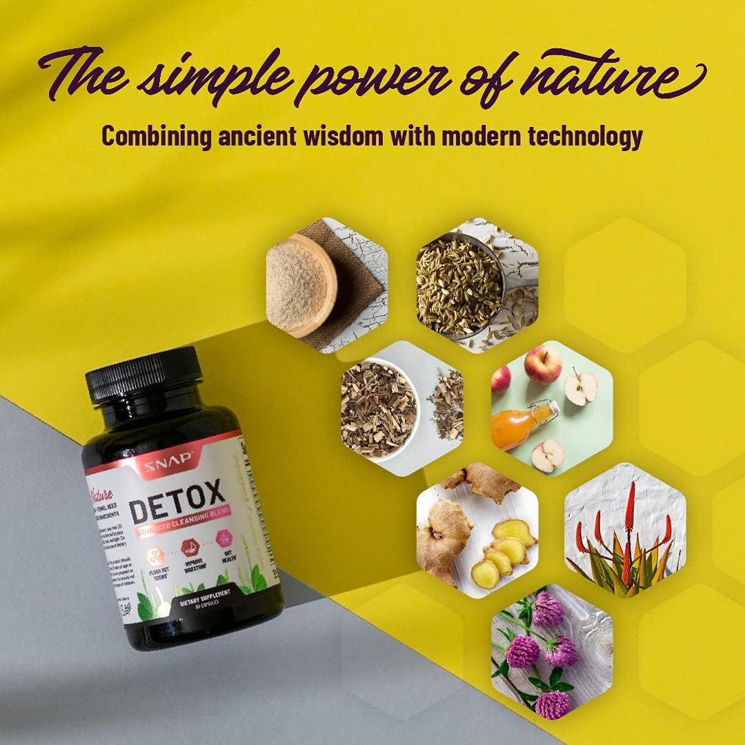 Advanced Detox Cleanse Capsules - Full Body Toxin Flush, Improve Digestion, Gut Health - Licorice & Ginger Root - 60 Capsules